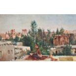 LEONARDO DE MANGO Signed, oil on bord, Baalbek ruins, Lebanon. 1882 18 x 28 cm