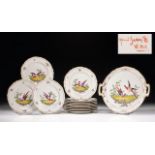 PORCELAIN CAKE SET German, Signed Henri Schmitt Vittel. 12 pieces of plates and a tray. 20 th c.