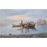 K. LEAPRO Italian, oil on canvasi Garda lake and fishermen. 19 th c. 35 x 55cm