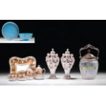 PORCELAIN and GLASS LOT French, porcelaine vases, Limoges mini coffee set, ice glass and opaline cup