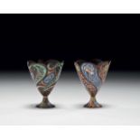 TWO ENAMLED COFFEE CUP HOLDERS Ottoman, enameled brass. 18 th c.