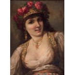 AGAPİT STEVENS Signed, oil on board, orientalist woman portrait. 19 th c. 58 x 47 cm