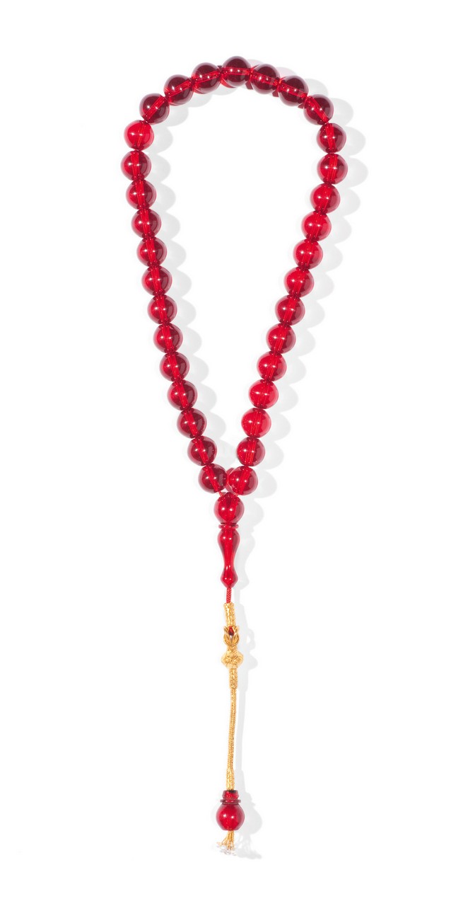 PRAYER BEADS Ottoman, amber prayer beads made by famous bead maker İskender. 19 th c.