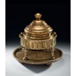 HOOKAH BRAZIER Ottoman, brass, small sized hookah brazier with tray. 19 th c. 35 cm