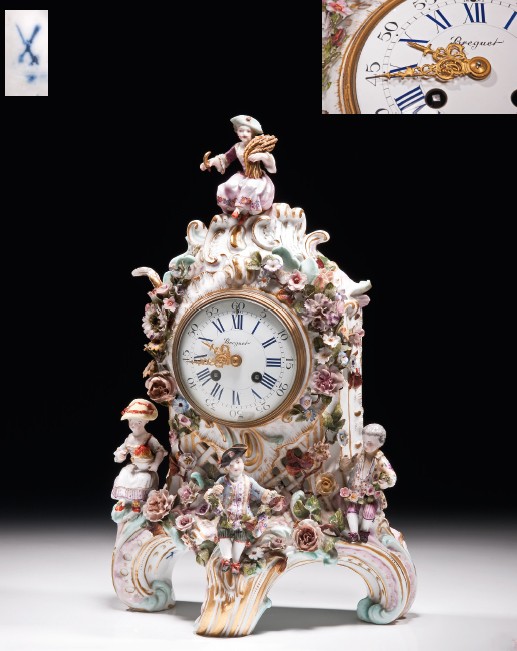 BREGUET PORCELAIN TABLE CLOCK German, signed Breguet. 19 th c. 46 cm