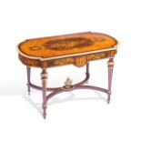 MARQUETRY TABLE French, Napolion III.style, marquretry inliad table. 19 th c. 76 x 136 x 77 cm