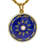 An early 20th century gold, ½ pearl and enamel locket. Inscription to reverse reads 'M.O 16th