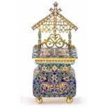 An antique silver and enamel Russian salt throne. Russian hallmarks, CK, 84, A.O and 1891 (see