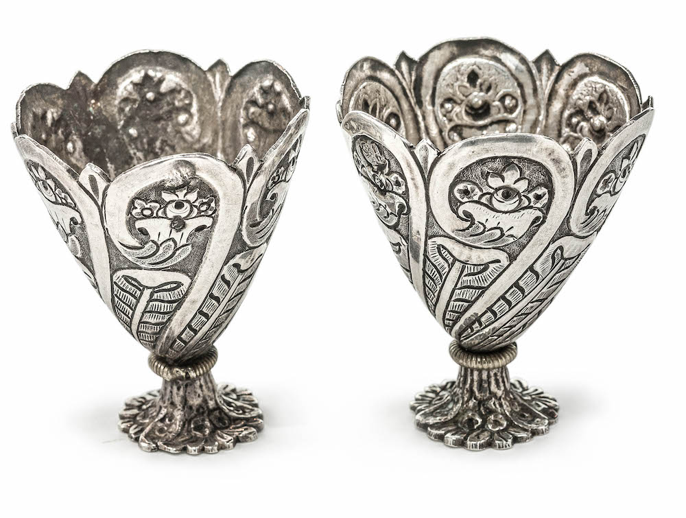 A pair of ottoman silver cup holders, height 5.2cm, Wt. 69.2g.