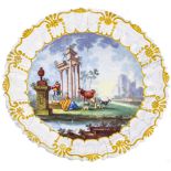 An extremely rare 18th century Battersea enamel plate, 18 cm diameter.