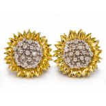 A Pair of 18ct yellow gold, white gold and diamond 'sunflower' ear clips, by Jane A. Gordon.