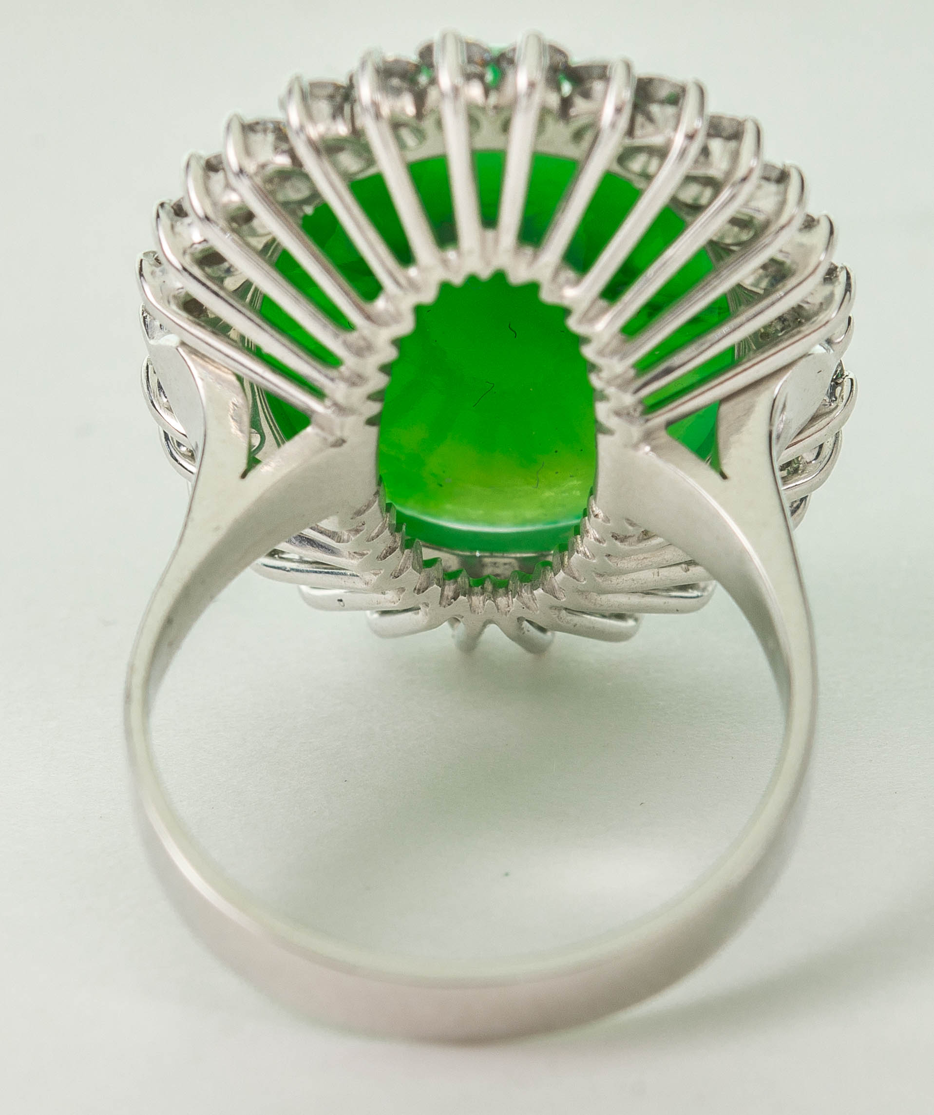 A platinum, certificated no treatment jadeite and diamond ring, jade measures 20.2 x 15.1 x 5.4mm, - Image 3 of 4