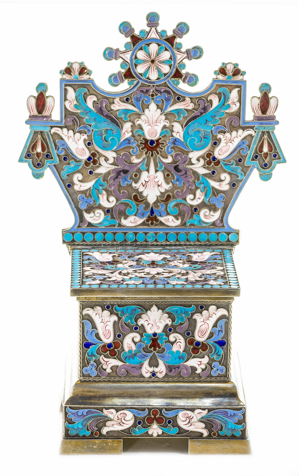 An antique silver and enamel Russian salt throne. Russian hallmarks, 84, A.A and 1891 (see