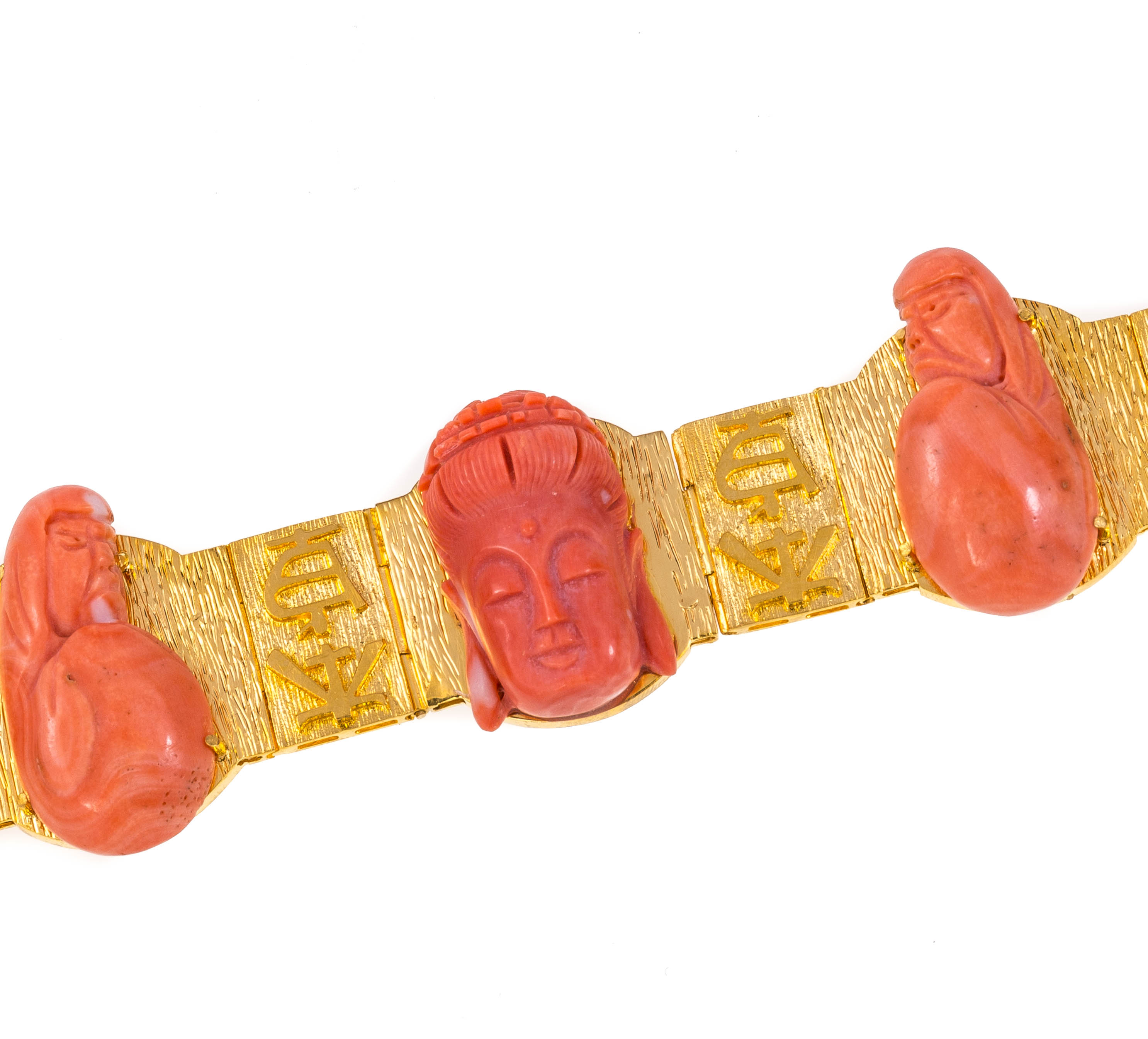 An antique gold and carved coral bracelet, length 21cm Wt. 108.1g. - Image 3 of 3