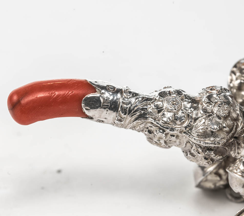 A Victorian George Unite silver and coral rattle, length 10cm Wt. 50g. - Image 3 of 3