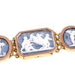 An antique gold and cameo bracelet, length 19cm width 1.9 cm, Wt. 33.1g.