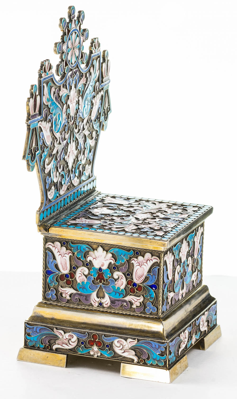 An antique silver and enamel Russian salt throne. Russian hallmarks, 84, A.A and 1891 (see - Image 2 of 4