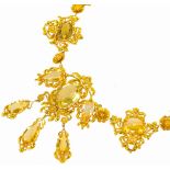 A Regency Gold and Citrine Necklace, in fitted case, length 52.0cm, pendant length 8.4cm, gross