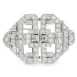 An art deco diamond set double clip brooch, length 3.7cm. Est. Dia. Wt.3ct. Wt. 15.7g.