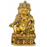 A Tibetan bronze gilt Buddha statue, 19th century. Height 8.3cm, Wt. 196.7g.