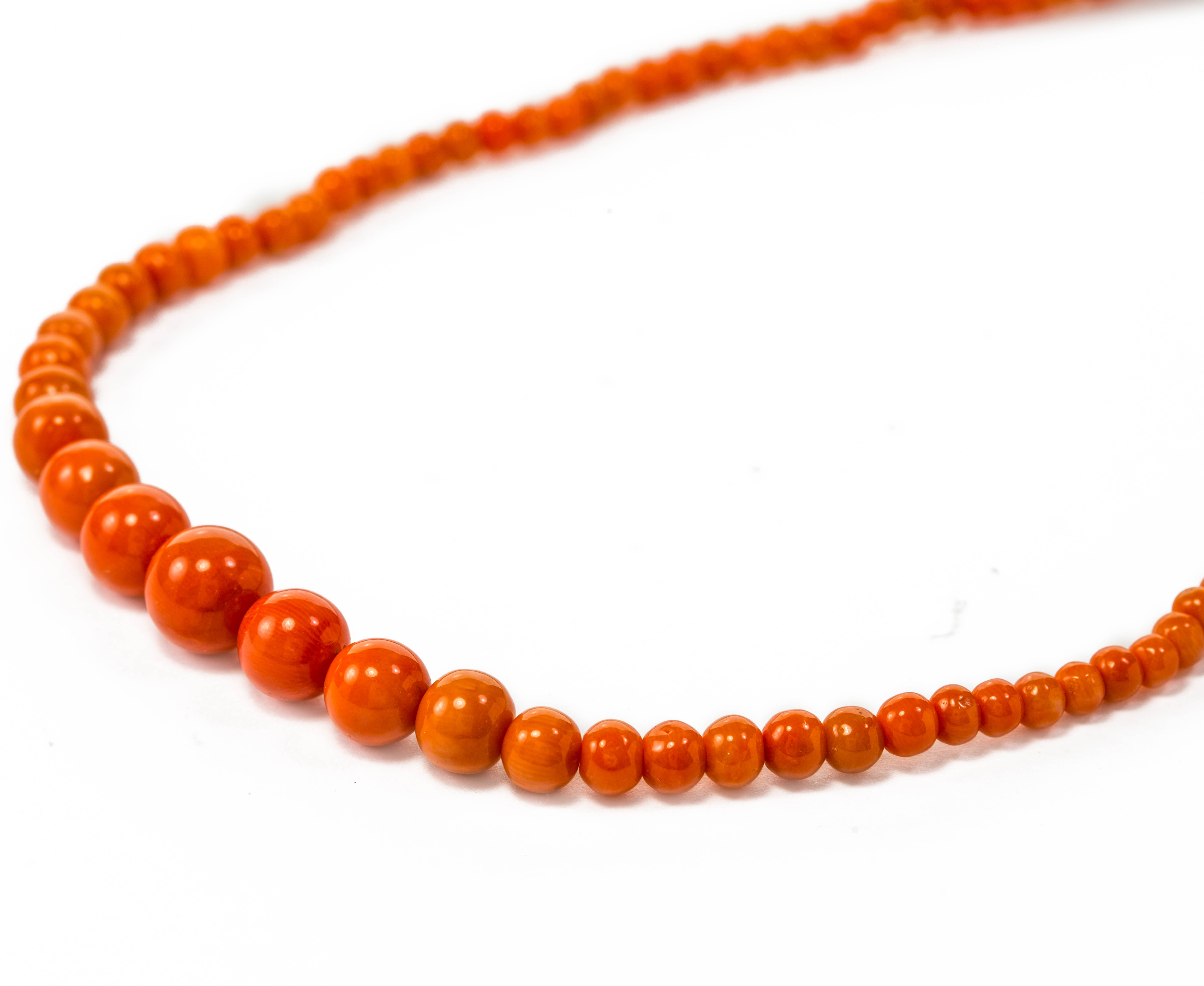 An antique Mediterranean coral bead necklace, length 44.5cm bead size from 9.3mm to 3.8mm Wt. 15. - Image 2 of 2