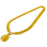 An antique gold necklace with a gold locket pendant, pendant length 4cm, necklace length 41cm, total