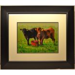 Ronald Keefer - Calves Feeding  Oil - 12x16