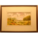 R B Higgins - Countryside Watercolour - 14x7.5