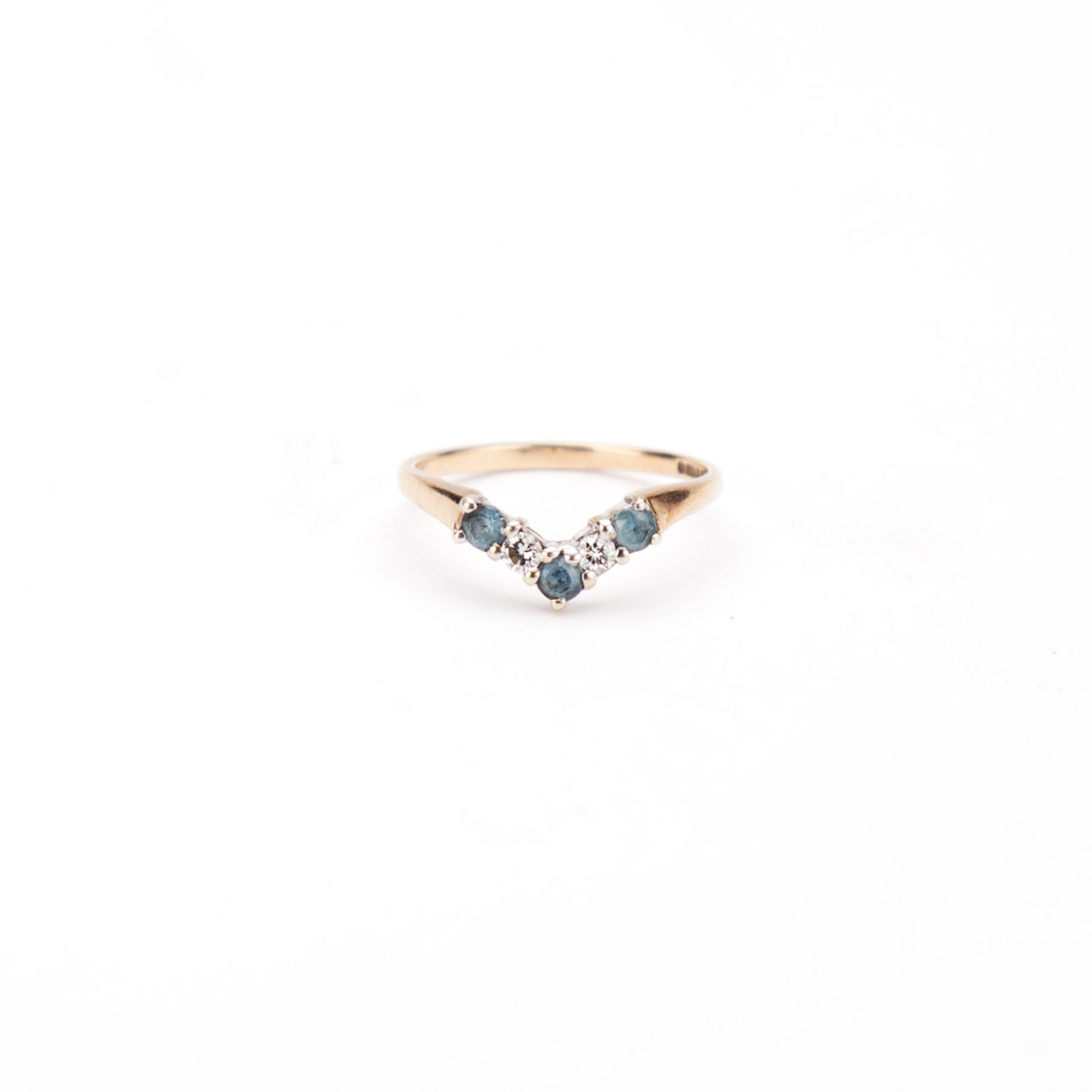 Gold 9ct Wishbone Eternity Ring - Diamond & Blue Stone