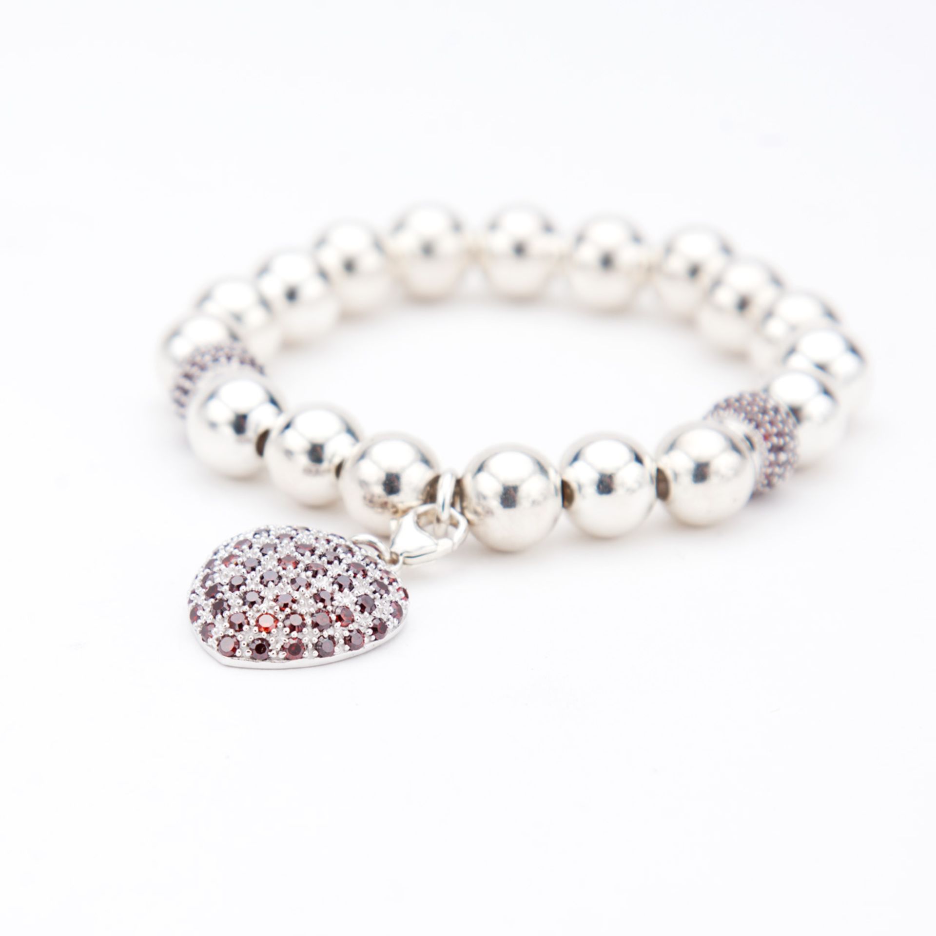 Silver Beads Bracelet with Red CZ Heart - Image 2 of 4