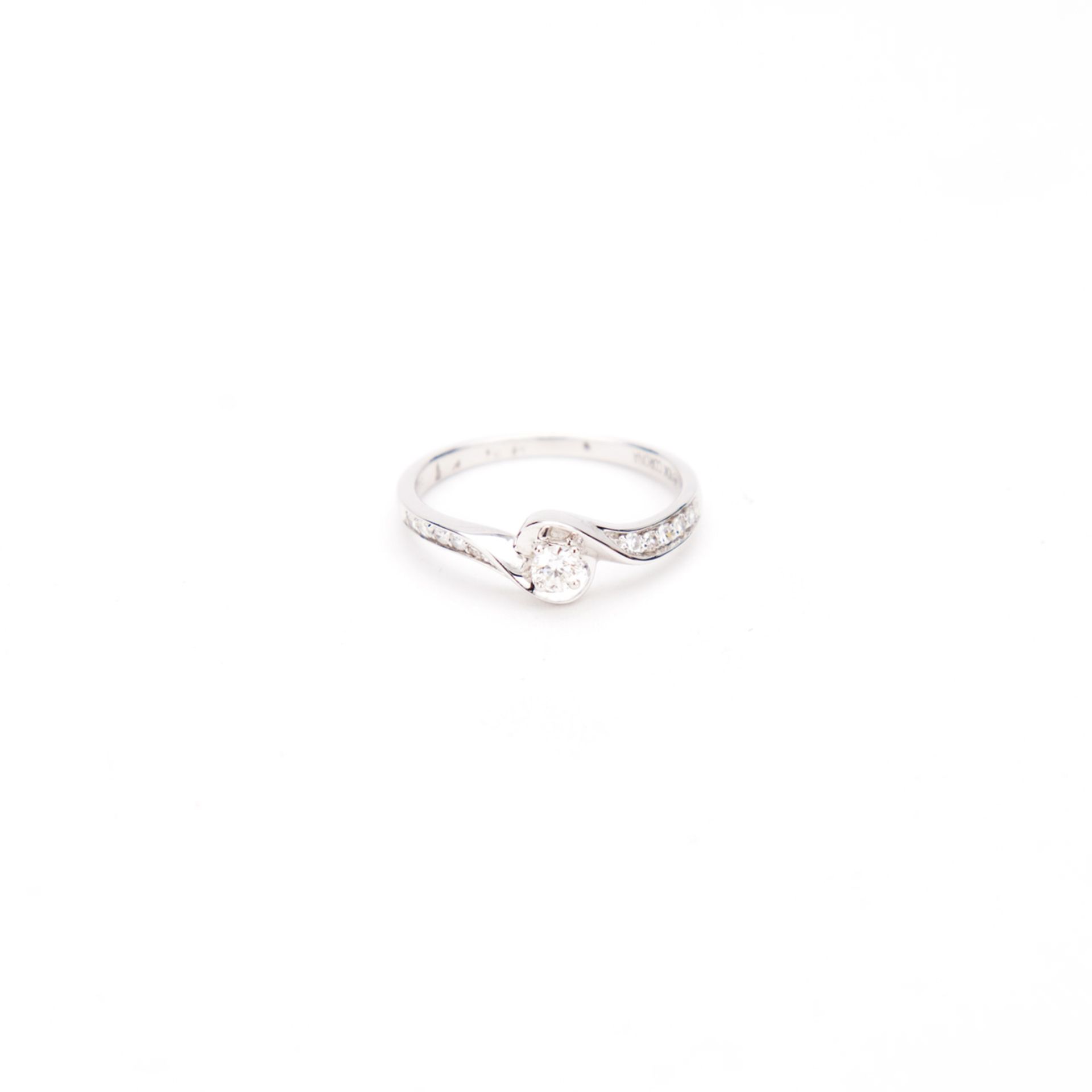 White Gold Solitaire Twist Diamond Ring - Diamond Set Shoulder Detail - Image 2 of 3