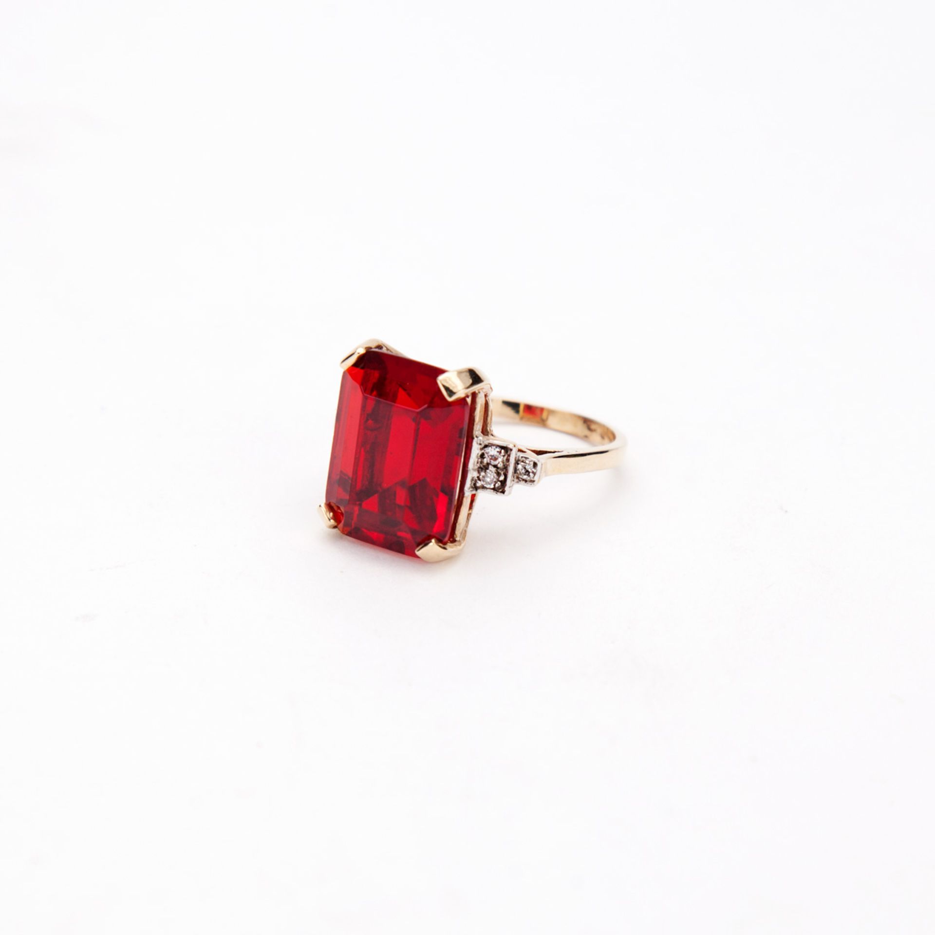 Yellow Gold 9ct Syn Ruby & CZ Ring - Image 2 of 3