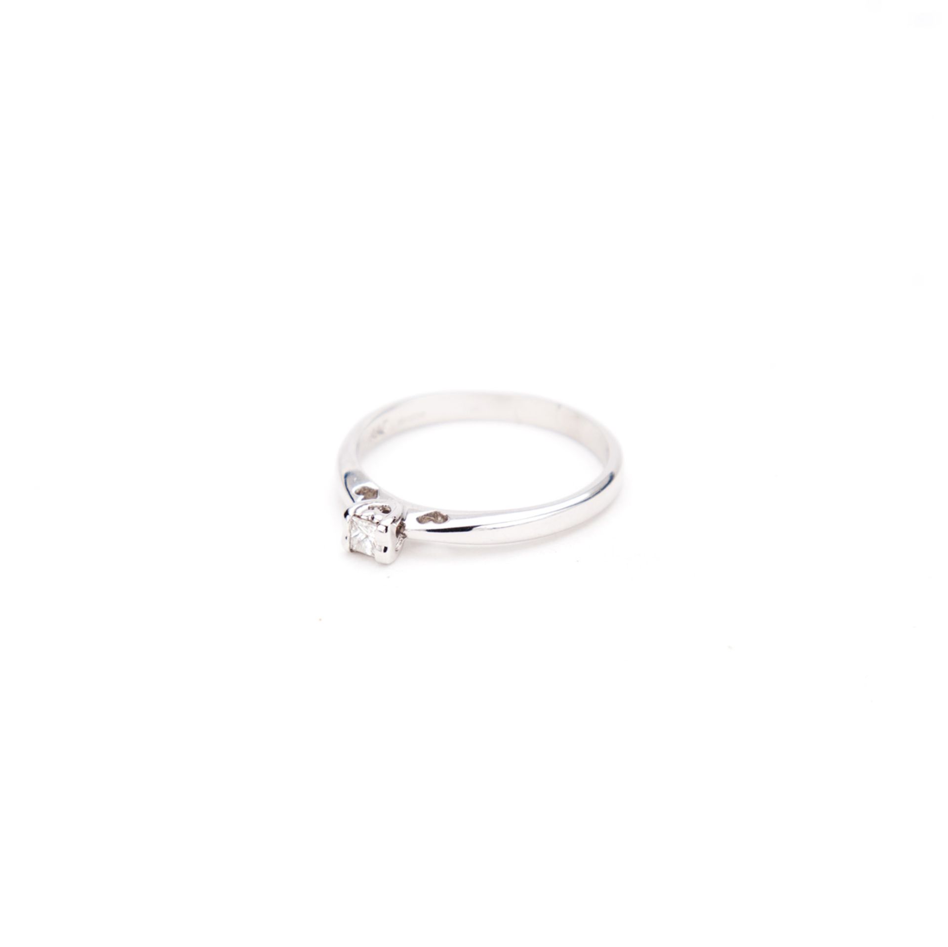 White Gold + Diamond Ring - Princess Cut with Pierced Heart Shoulder Detail - Image 2 of 2