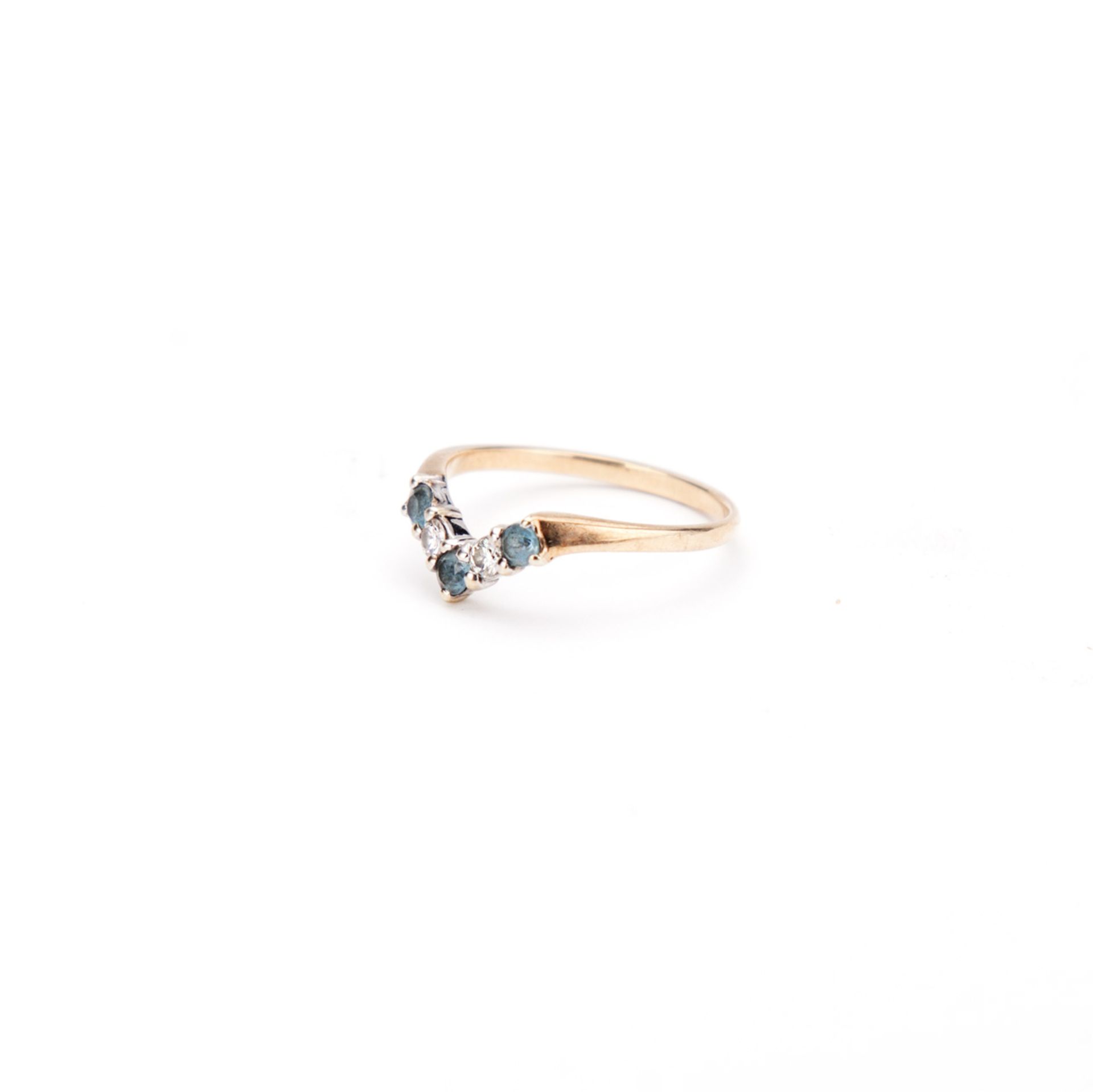 Gold 9ct Wishbone Eternity Ring - Diamond & Blue Stone - Image 2 of 2