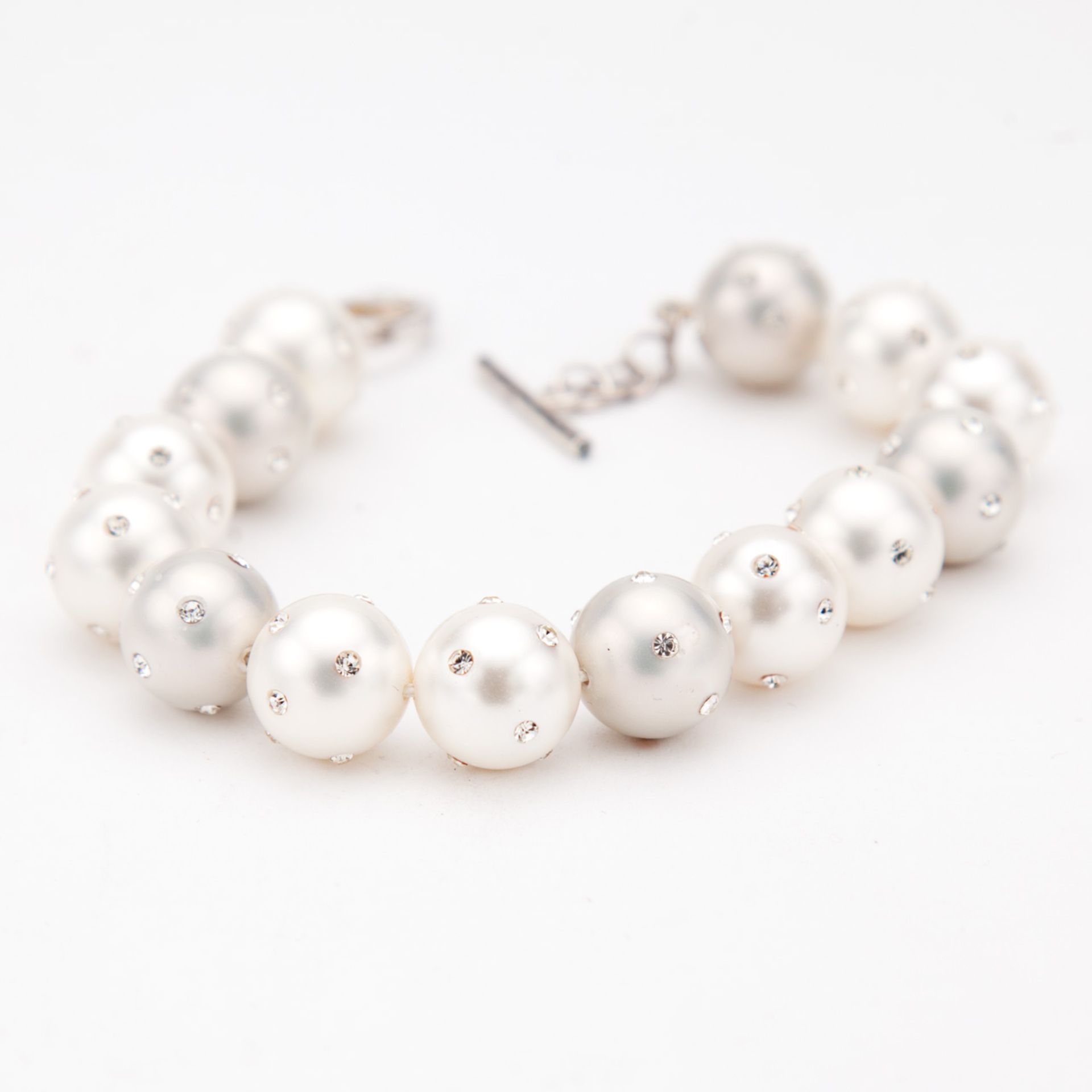 CZ Studded Pearl Bracelet - Bracelet Length 9"