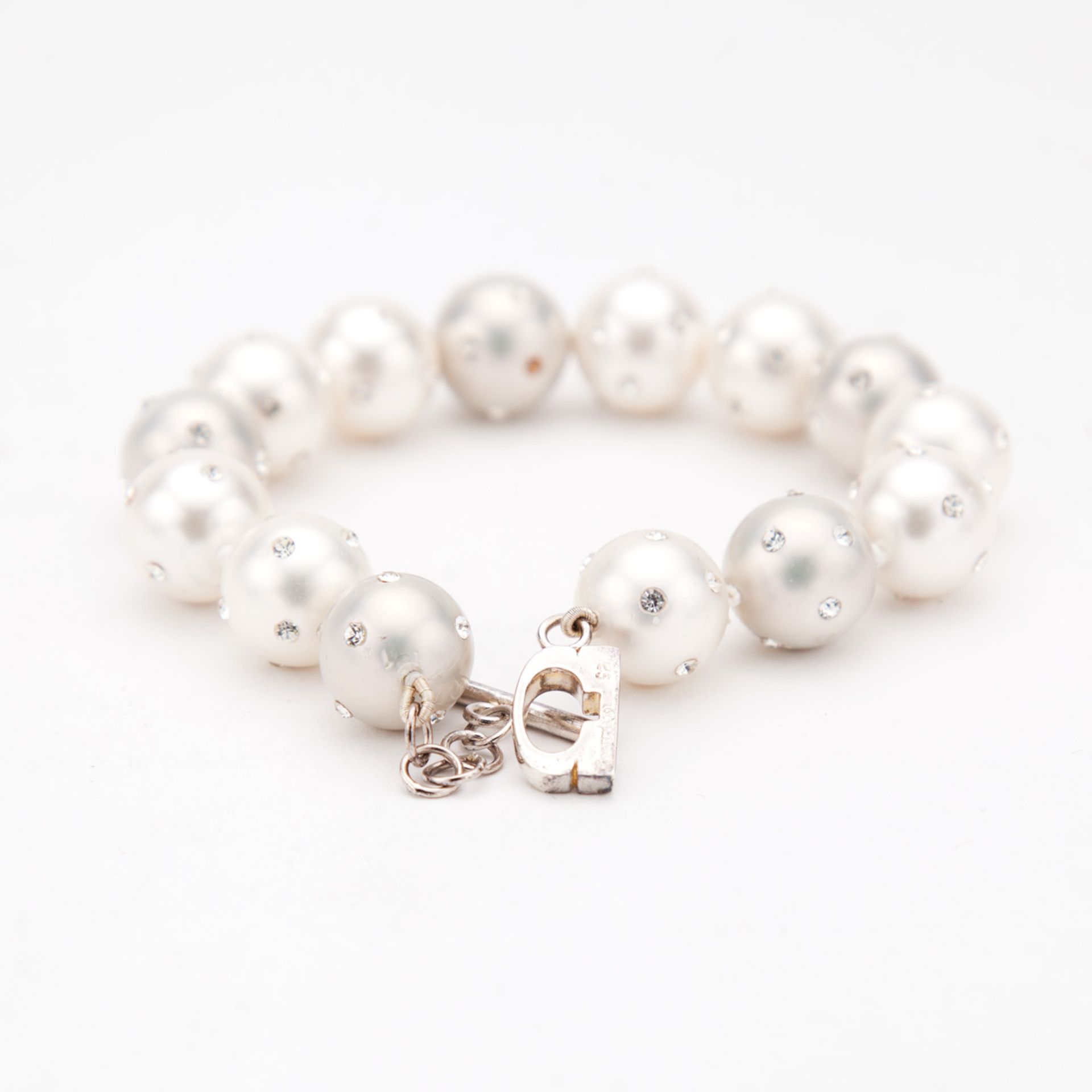 CZ Studded Pearl Bracelet - Bracelet Length 9" - Image 2 of 2