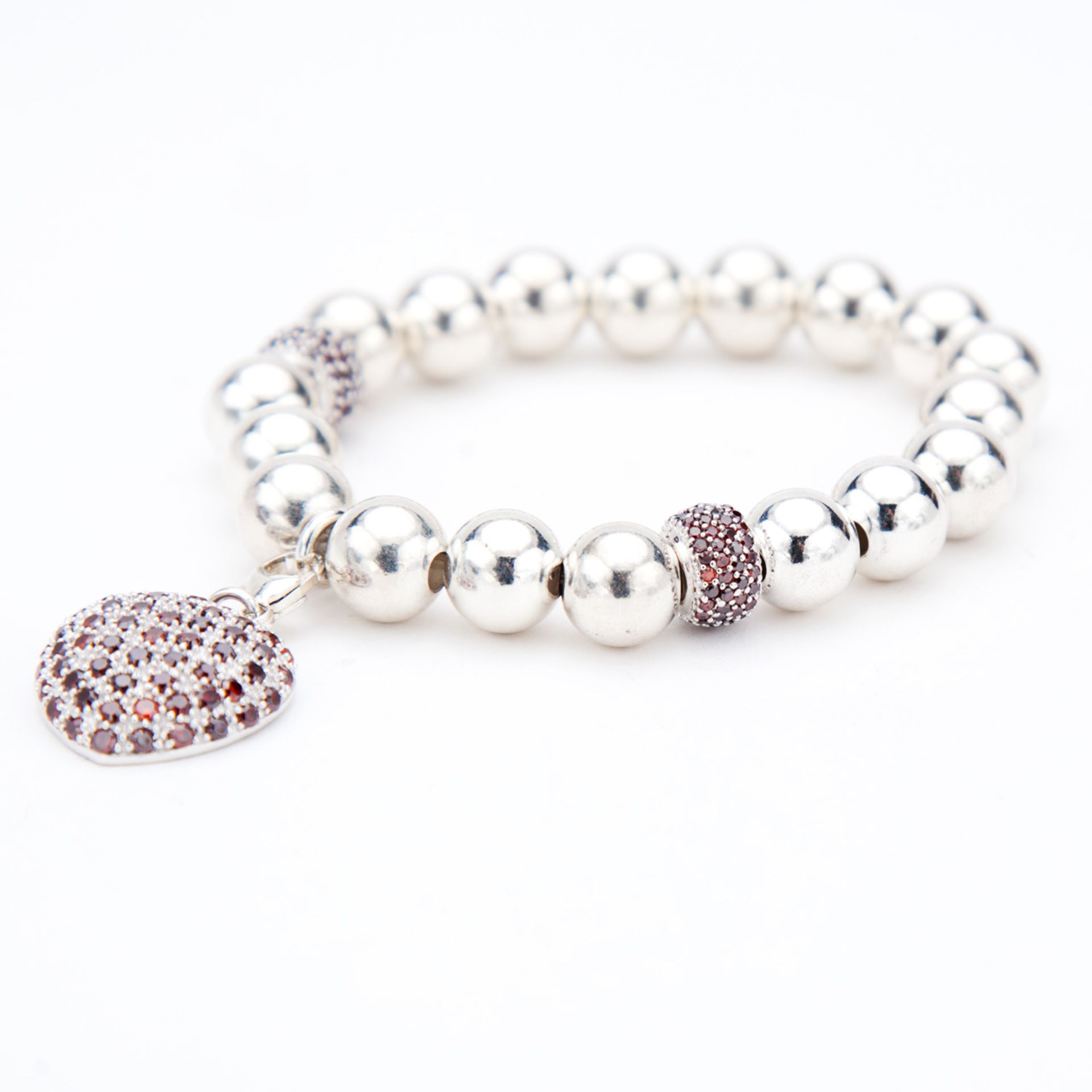 Silver Beads Bracelet with Red CZ Heart - Image 4 of 4