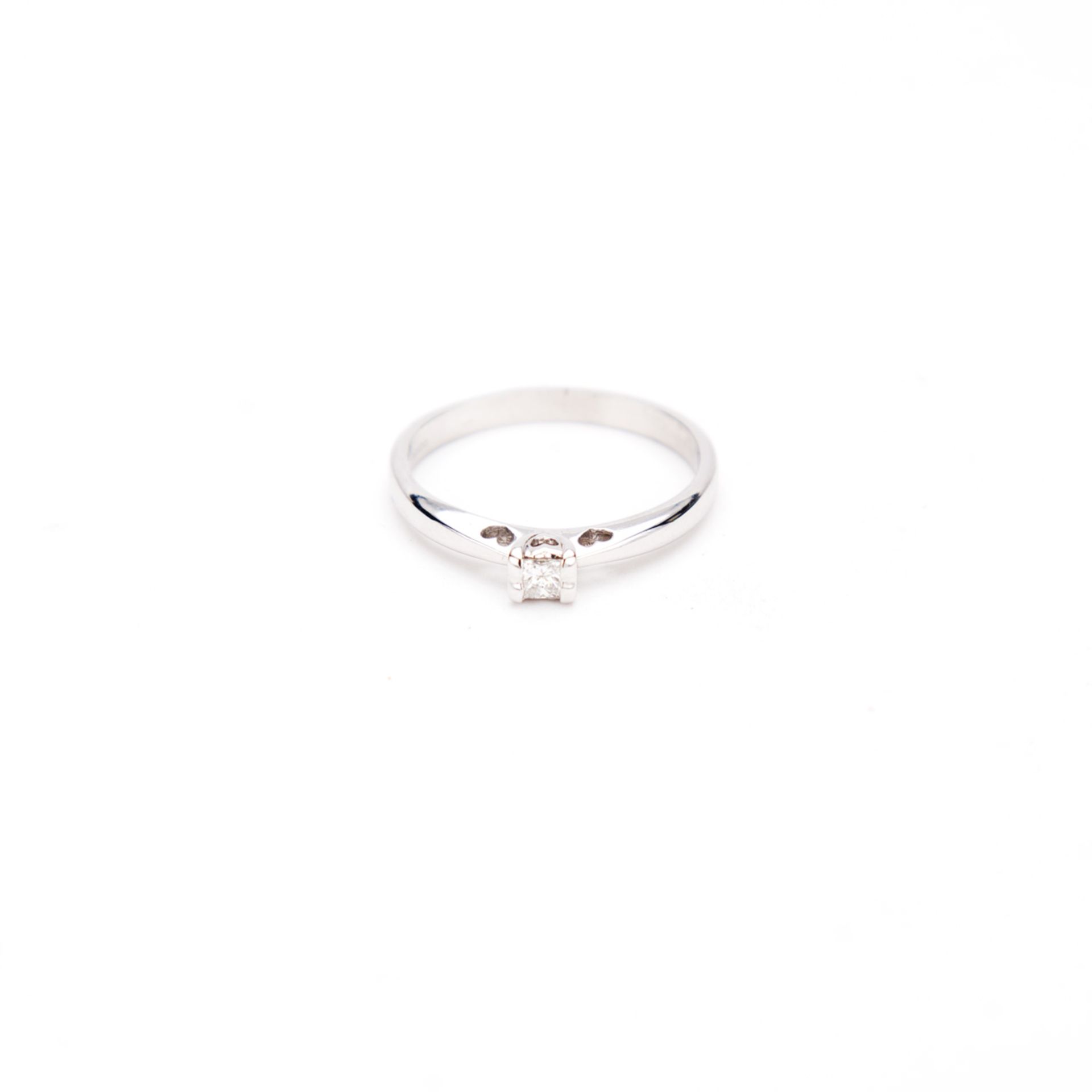 White Gold + Diamond Ring - Princess Cut with Pierced Heart Shoulder Detail