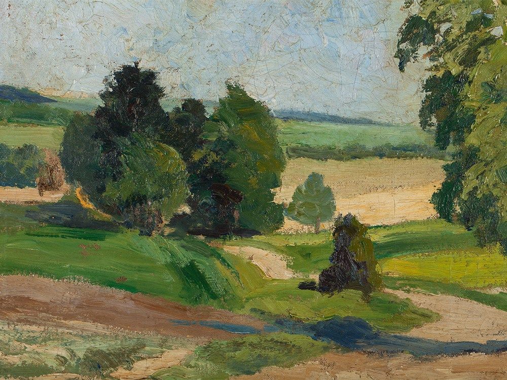 Oil Painting “Hilly Landscape”, E. Ankermann, Germany, c. 1920  Oil on canvas Germany, around 1920 - Image 5 of 7