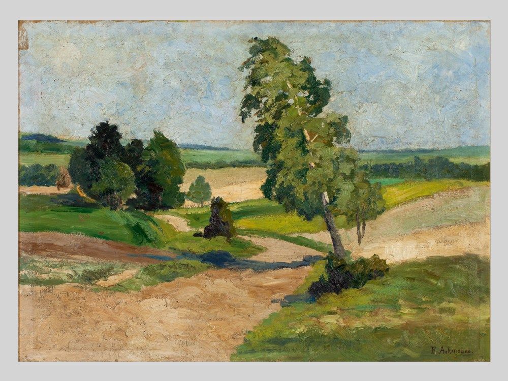 Oil Painting “Hilly Landscape”, E. Ankermann, Germany, c. 1920  Oil on canvas Germany, around 1920 - Image 3 of 7