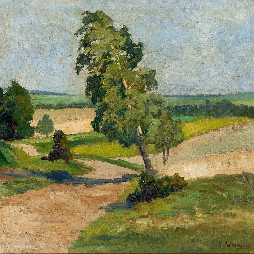 Oil Painting “Hilly Landscape”, E. Ankermann, Germany, c. 1920  Oil on canvas Germany, around 1920 - Image 7 of 7