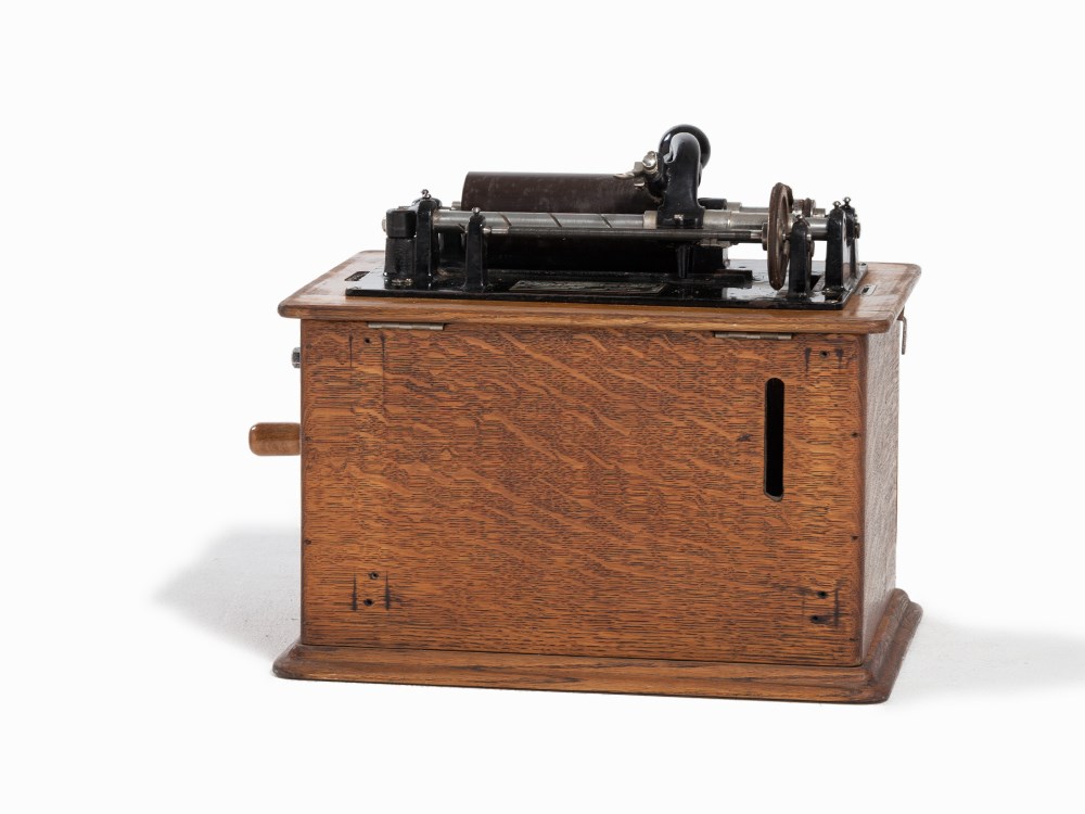 Thomas A. Edison, Mechanical ‘Edison Shaving Machine’, c. 1905  Wooden box, cast iron, metal, - Image 7 of 12