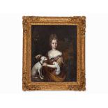 Constantijn Netscher (c.1668-1723), Lady with Whippet, 17th C.  Oil on canvas, relined Holland, 17th