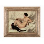 Karoly Teuchert (1886-1926), Female Nude with Cat, c. 1925  Oil on canvas Hungary, circa 1925 Karoly