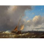 Abraham Hulk I (1813-1897), Sailing Boat and Steamer, 19th C.  Oil on wood Presumably Netherlands,