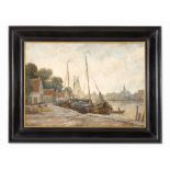 Richard Fehdmer (1860-1945), Oil, Flemish Harbor, circa 1890  Oil on wood Belgium, circa 1890