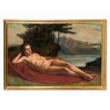 Ivo Saliger, Oil on Canvas, Reclining Nude at the Lake, c. 1940  Oil on hardboard  Austria, c. 1940