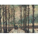 Painting „Avenue in the Winter“, M. de Meyer, around 1950  Oil on canvas Belgium, around 1950