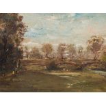 Small Oil Painting, ‘River Landscape with Bridge’, c. 1940  Oil on canvas mounted on hardboard