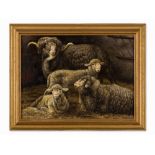 Oil Painting, Stable Scene With Sheep, Germany, around 1900  Oil on cardboard  Germany, around 1900